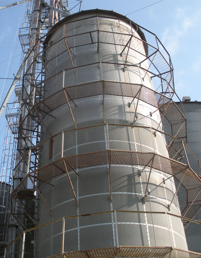 Tower grain dryer with service platforms